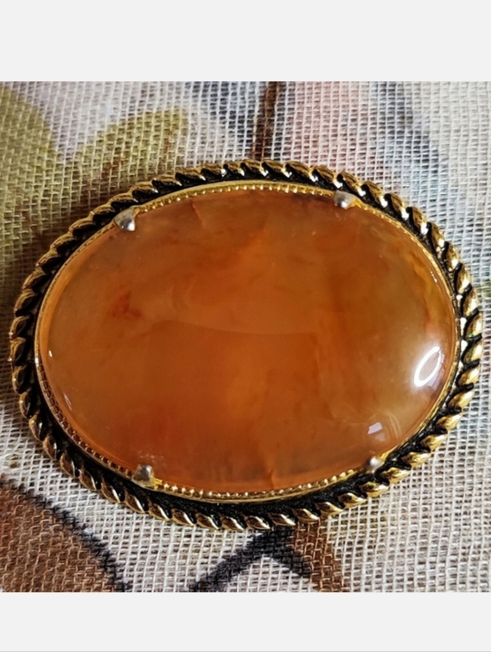 Carnelian FREIRICH Signed Brooch Pin Prong Set Gold Tone Setting